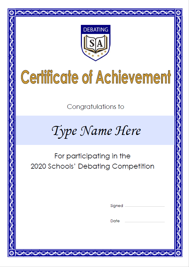 Participation Certificate - Debating SA Incorporated
